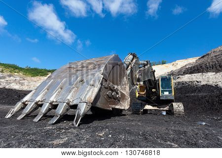 Yellow Backhoe Work In Coalmine