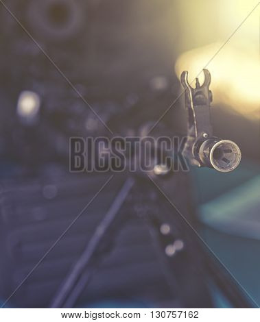 Close up on heavy machine gun rifle