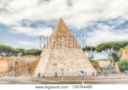 Defocused Background With Pyramid Of Cestius, Iconic Landmark In Rome