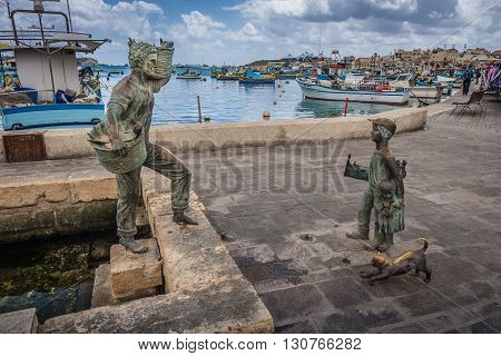 Marsaxlokk Malta - 02 May 2016: Fishing port of Marsaxlokk Malta island Mediterranean sea