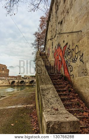 ROME - January 12: Nice view of the river Tiber January 12 2016 in Rome Italy.