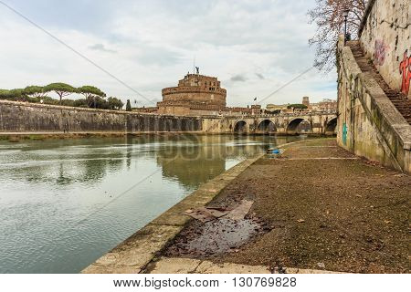 ROME - January 12: Nice view of the river Tiber January 12 2016 in Rome Italy.