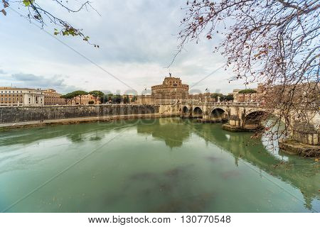 ROME - January 12: Nice view of the river Tiber January 12 2016 in Rome Italy.