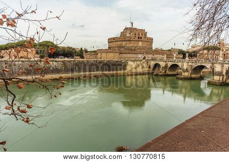 ROME - January 12: Nice view of the river Tiber January 12 2016 in Rome Italy.