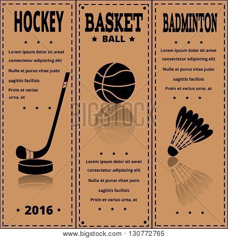 Sports newspaper prints in retro style. Set of Vintage Sport separate Labels.  Retro Sport Card. Sport Items in Vintage Style. Vector illustration. Sports flyer.