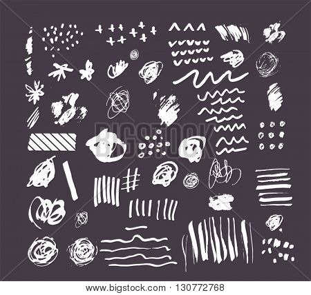 Hand drawn black shapes, stains, lines dots and abstract elements