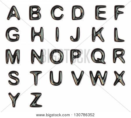 Black Liquid 3d Alphabet Set isolated on white