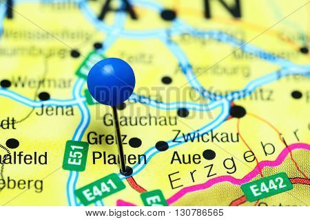 Plauen pinned on a map of Germany