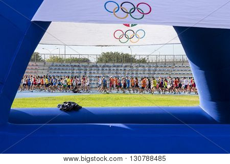 CAGLIARI, ITALY - November 2012, 4: Half Marathon - 4th memorial Delio Serra - overview of the athletes at the beginning of the athletics competition