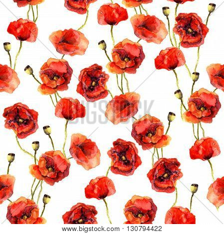 Vintage floral repeating sealess background with poppies in natural colors