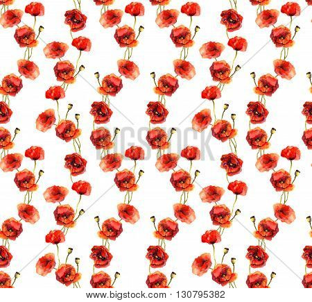 Vintage floral repeating sealess background with poppies in natural colors