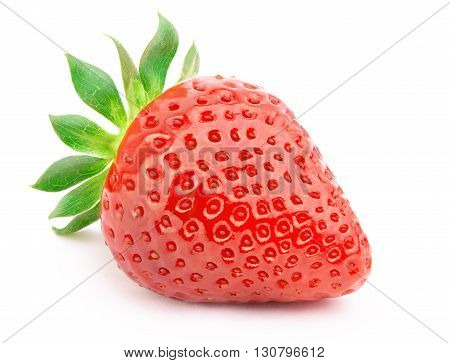 Perfectly cleaned strawberry with leaves isolated on the white background with clipping path