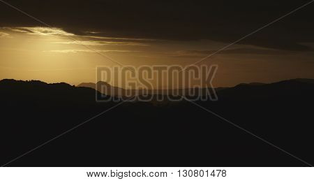 Sun is about to set in Moel mountains in North Wales.