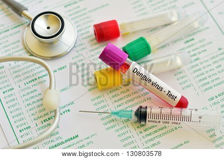 Test tube blood sample for dengue virus test