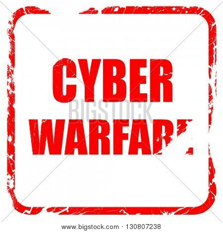Cyber warfare background, red rubber stamp with grunge edges