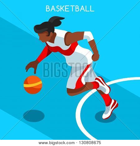 Basketball Player Athlete Summer Games Icon Set.3D Isometric Black Basketball Player Athlete.United States USA Sporting Competition.Sport Basket Infographic Basketball Vector Illustration.