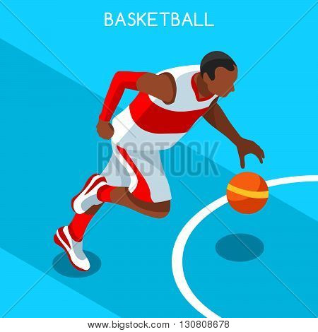 Basketball Player Athlete Summer Games Icon Set.3D Isometric Black Basketball Player Athlete.United States USA Sporting Competition.Sport Basket Infographic Basketball Vector Illustration.