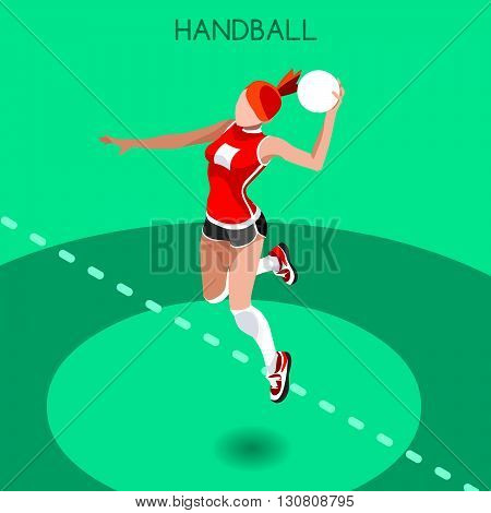Handball Summer Games Icon Set.3D Isometric Athlete.Sporting Championship International Handball Competition.Sport Infographic Handball Vector Illustration