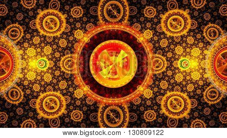 Time Machine. Mechanism and gear galactic hours. Infinity. Eternity. Mysterious psychedelic relaxation wallpaper. Sacred geometry. Fractal abstract pattern. 