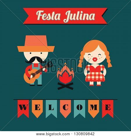 Latin American holiday the June party of Brazil. Flat illustration with symbolism of the holiday