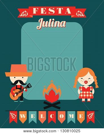 Latin American holiday the June party of Brazil. Flat illustration with symbolism of the holiday