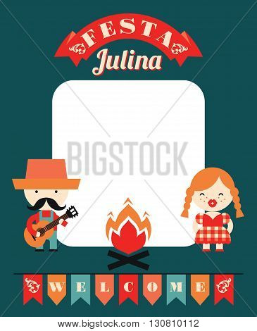 Latin American holiday the June party of Brazil. Flat illustration with symbolism of the holiday