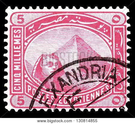 EGYPT - CIRCA 1888 : Cancelled postage stamp printed by Egypt, that shows Egypt Sphinx and pyramid.