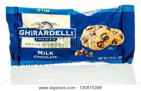 Winneconne WI - 19 May 2016: Package of Ghirardelli chocolate chips on an isolated background