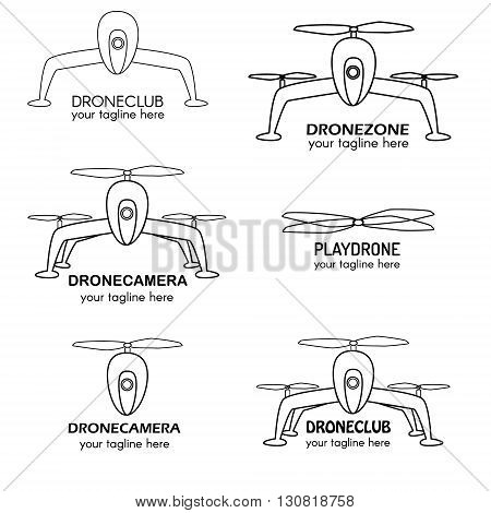 Vector set of drone logo. Perfect for design elements badges and labels. Drone copter in line style