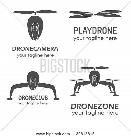 Vector set of drone logo. Perfect for design elements badges and labels. Drone copter in line style