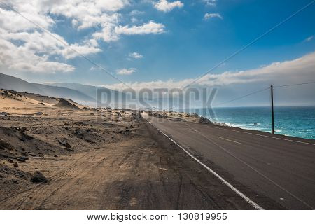 Panamericana Road With Pacific Ocean On The Right