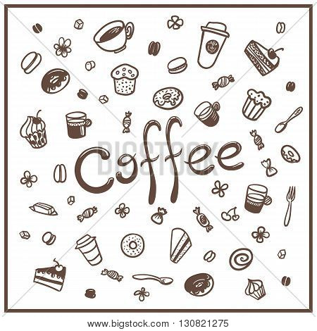 doodle coffee set. coffee to go. coffee break