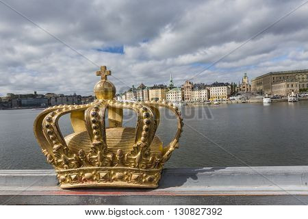Skeppsholmsbron (skeppsholm Bridge) With Its Famous Golden Crown In Stockholm, Sweden