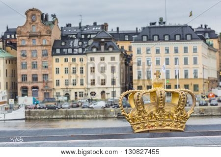 Skeppsholmsbron (Skeppsholm Bridge) With Its Famous Golden Crown In Stockholm Sweden