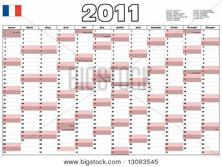 Calendario 2011 con feriados oficiales franceses