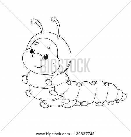 Cartoon character caterpillar. Cheerful worm for coloring book vector