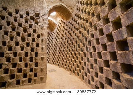 Yazd, Iran - December 12, 2015: Interior of the traditional pigeon house in Yazd province, Iran. 