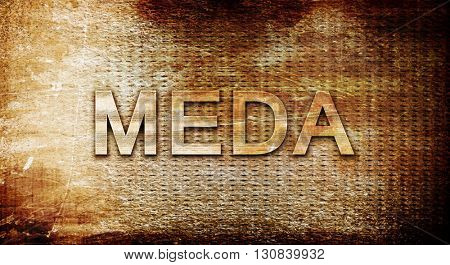 Meda, 3D rendering, text on a metal background