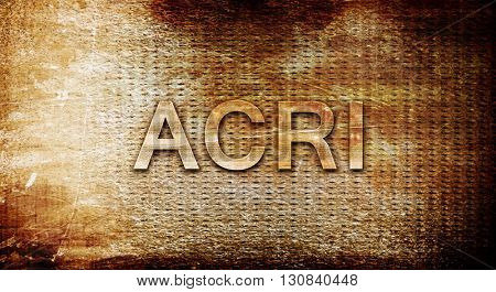 Acri, 3D rendering, text on a metal background