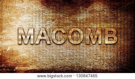 macomb, 3D rendering, text on a metal background