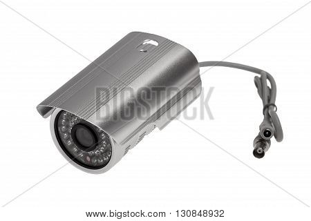 External security surveillance camera with night vision LED backlight isolated on white background