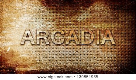 arcadia, 3D rendering, text on a metal background