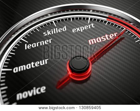 Experience levels speedmeter with needle on master level. 3d render