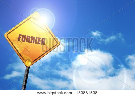 furrier, 3D rendering, a yellow road sign