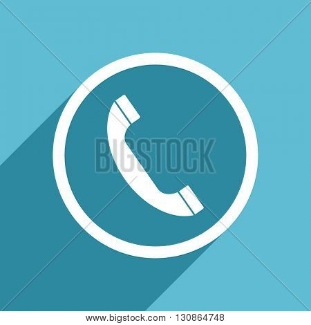 phone icon, flat design blue icon, web and mobile app design illustration