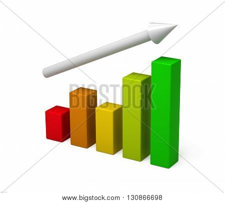 3D colorful chart graph diagram. Concept growth. Isolated on a white background. 3D rendering.