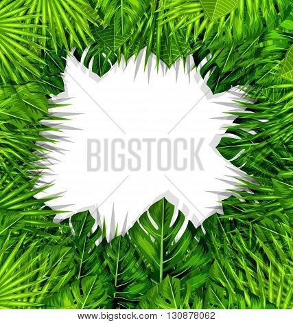 Illustration Summer Fresh Background with Green Tropical Leaves - Vector
