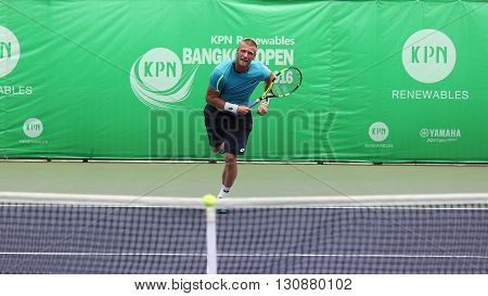 Bangkok Thailand - May 17 2016: Sam Groth is an Australian professional tennis player. KPN Renewables Bangkok Open 2016 at Rama Gardens Hotel.