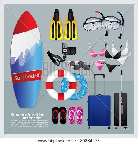 Set of Summer and Vacation Time Vector Illustration