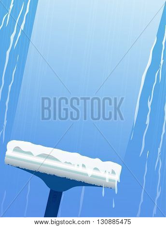 Flat illustration brushes for washing windows with a brilliant track and foam. Vector element for your design and infographics